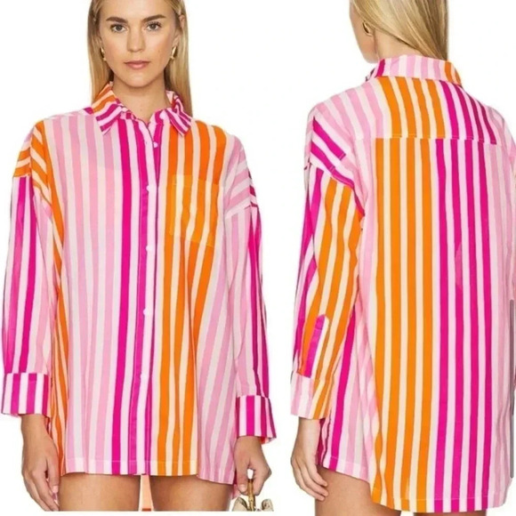 Beach Riot Alexa Button Down Shirt/Swim Cover in Sunset Stripes S/M - Picture 1 of 13